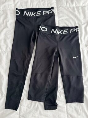 Nike Kids Dri-FIT Black Full Length Leggings and Capri Length Size XS (set of 2)